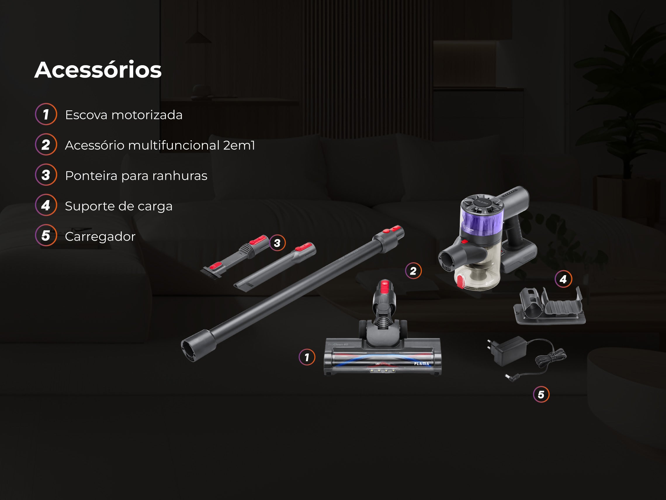 Aspirador Vertical ProClean 40 Sem Fios 1644FL FLAMA