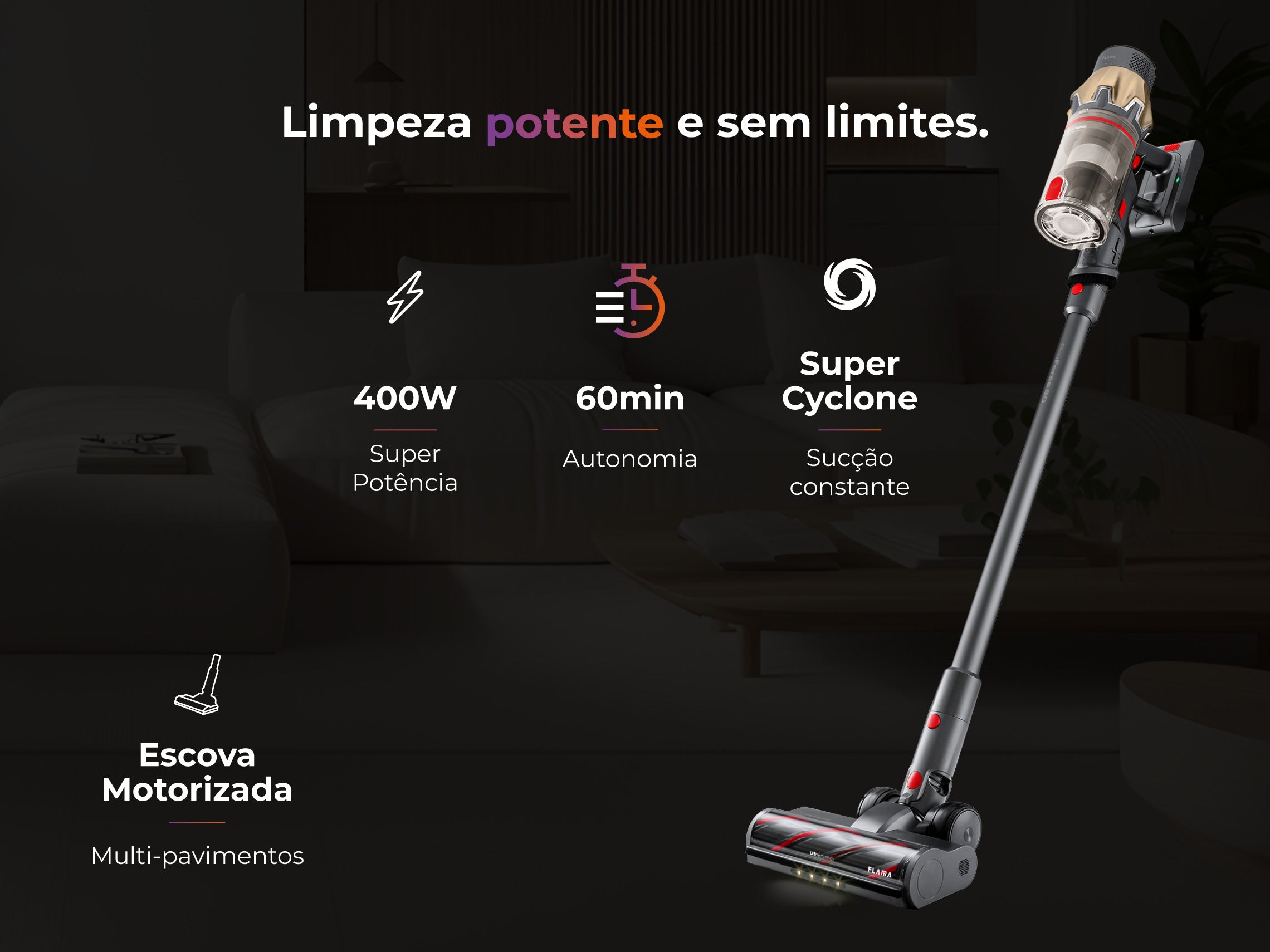 Aspirador Vertical ProForce 60 Sem Fios 1645FL FLAMA