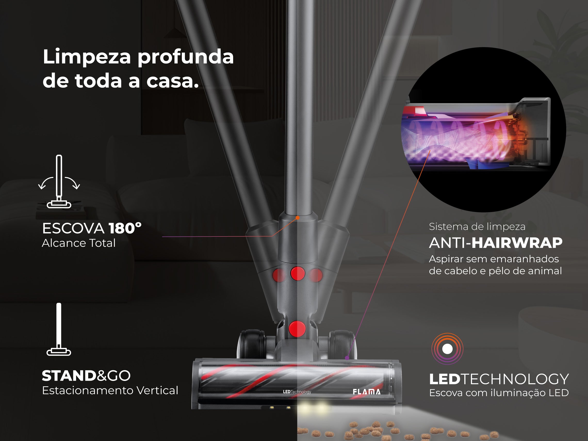 Aspirador Vertical ProForce 60 Sem Fios 1645FL FLAMA