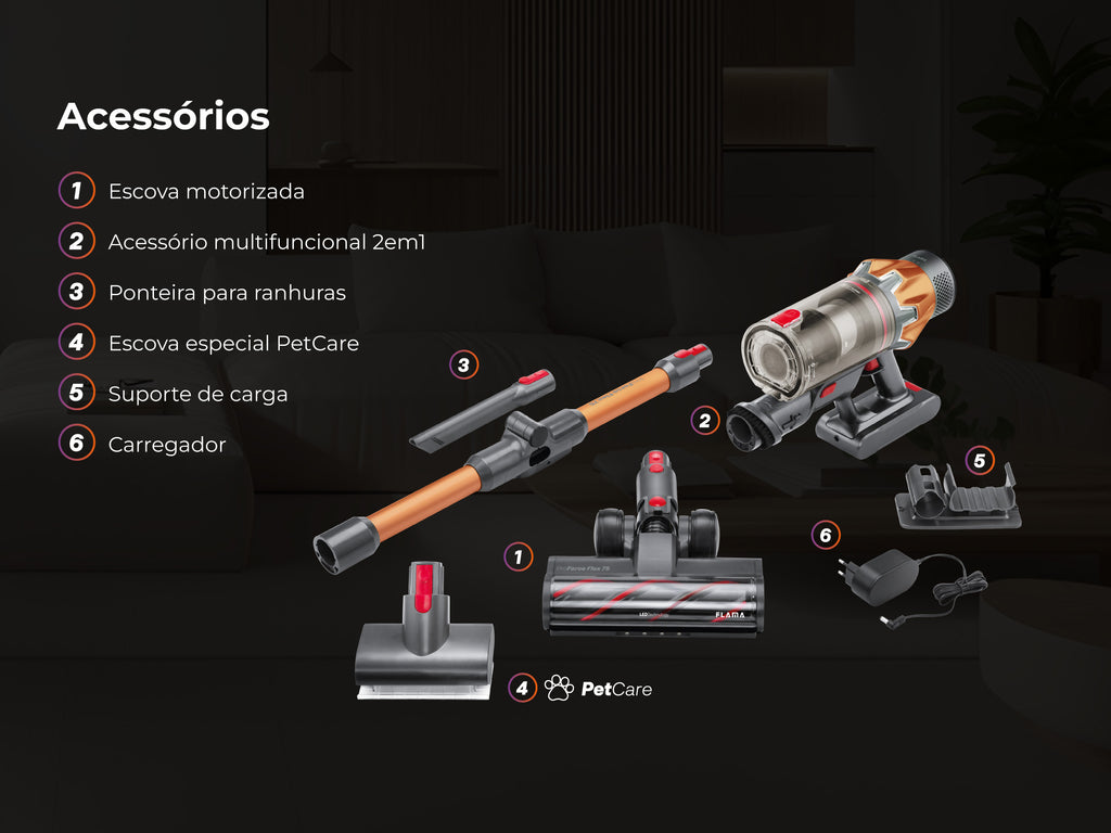 Aspirador Vertical ProForce Flex 75 Sem Fios 1647FL FLAMA