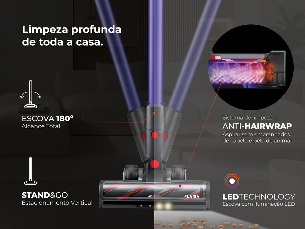 Aspirador Vertical ProExtreme Pet 85 Sem Fios 1648FL FLAMA