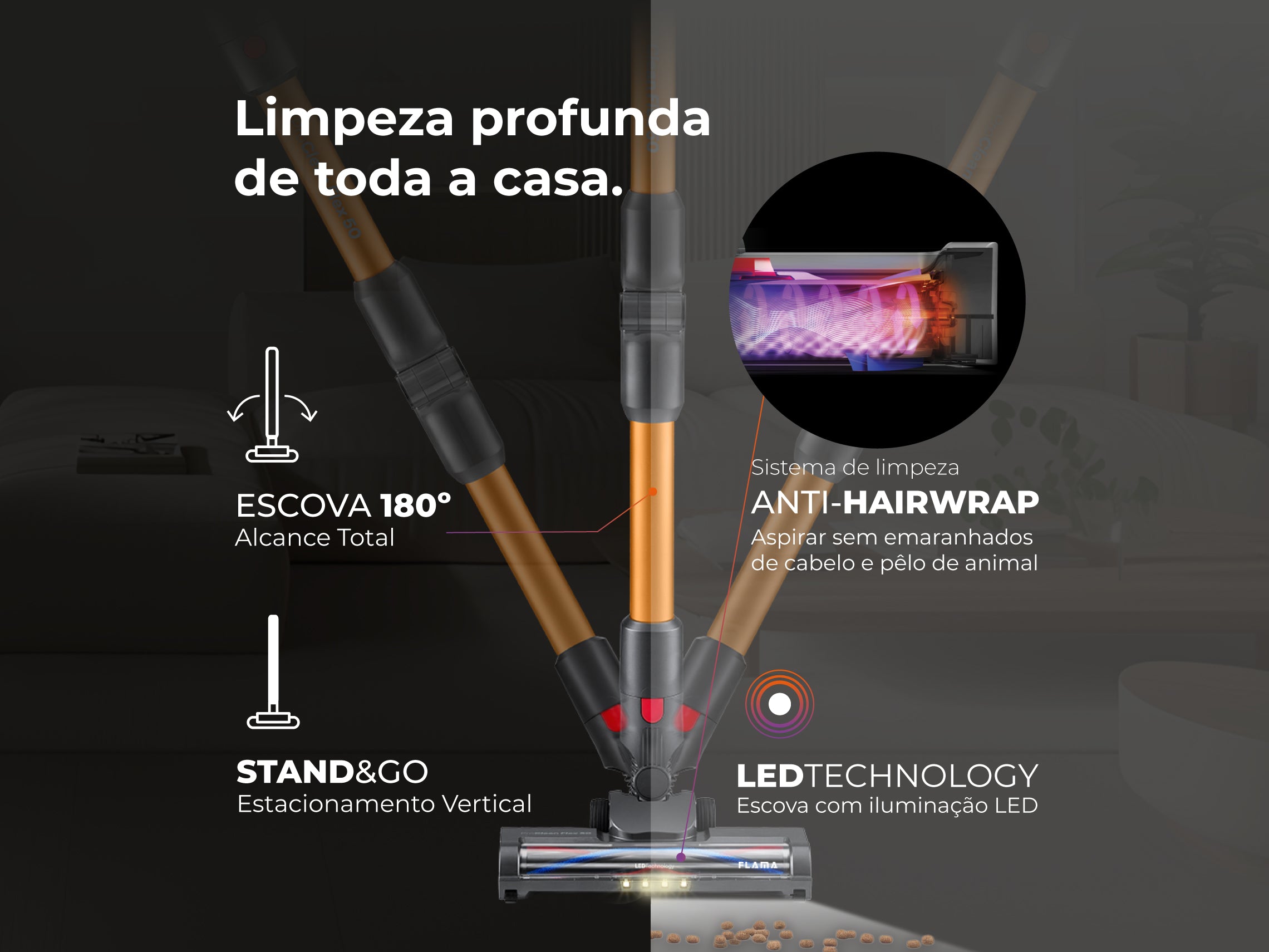 Aspirador Vertical Sem Fio ProClean Flex 50 1649FL FLAMA