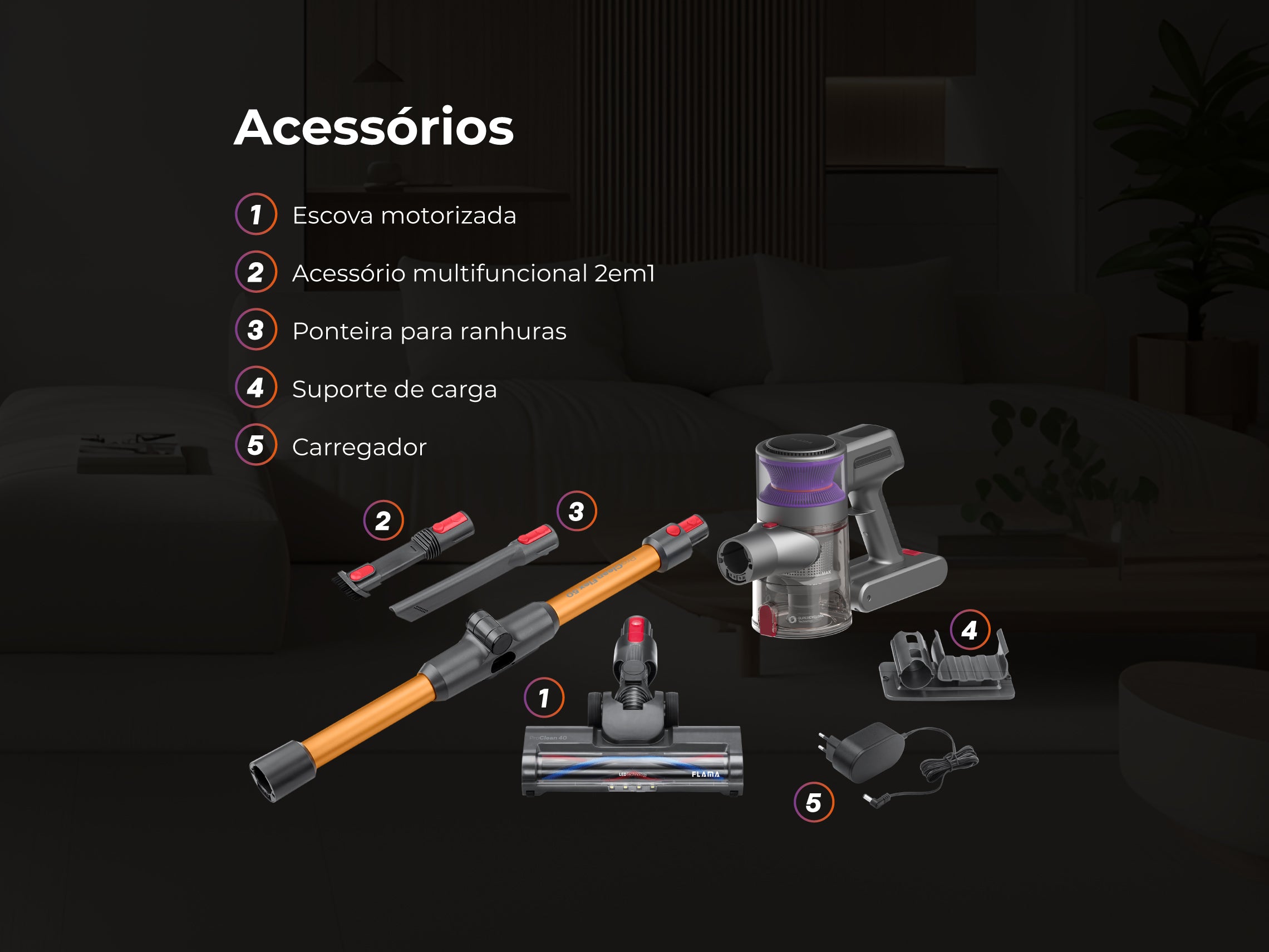 Aspirador Vertical Sem Fio ProClean Flex 50 1649FL FLAMA