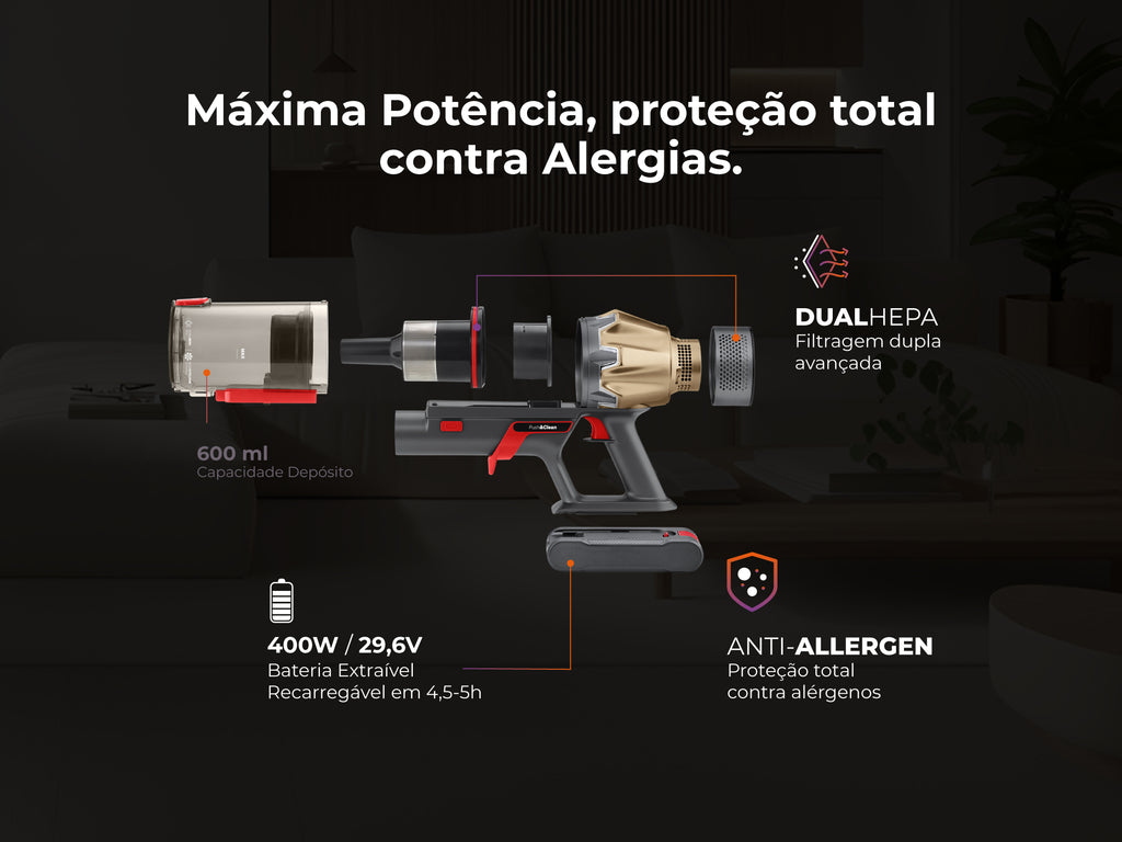 Aspirador Vertical Sem Fio ProForce Flex Push&Clean 70 1650FL FLAMA
