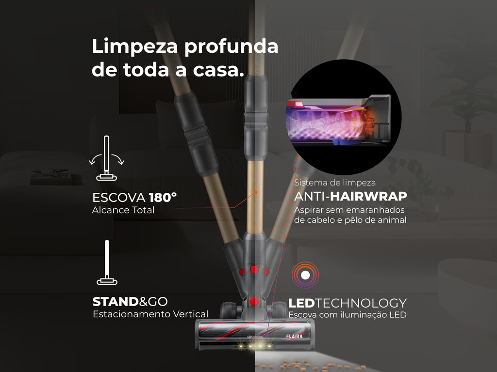 Aspirador Vertical Sem Fio ProForce Flex Push&Clean 70 1650FL FLAMA