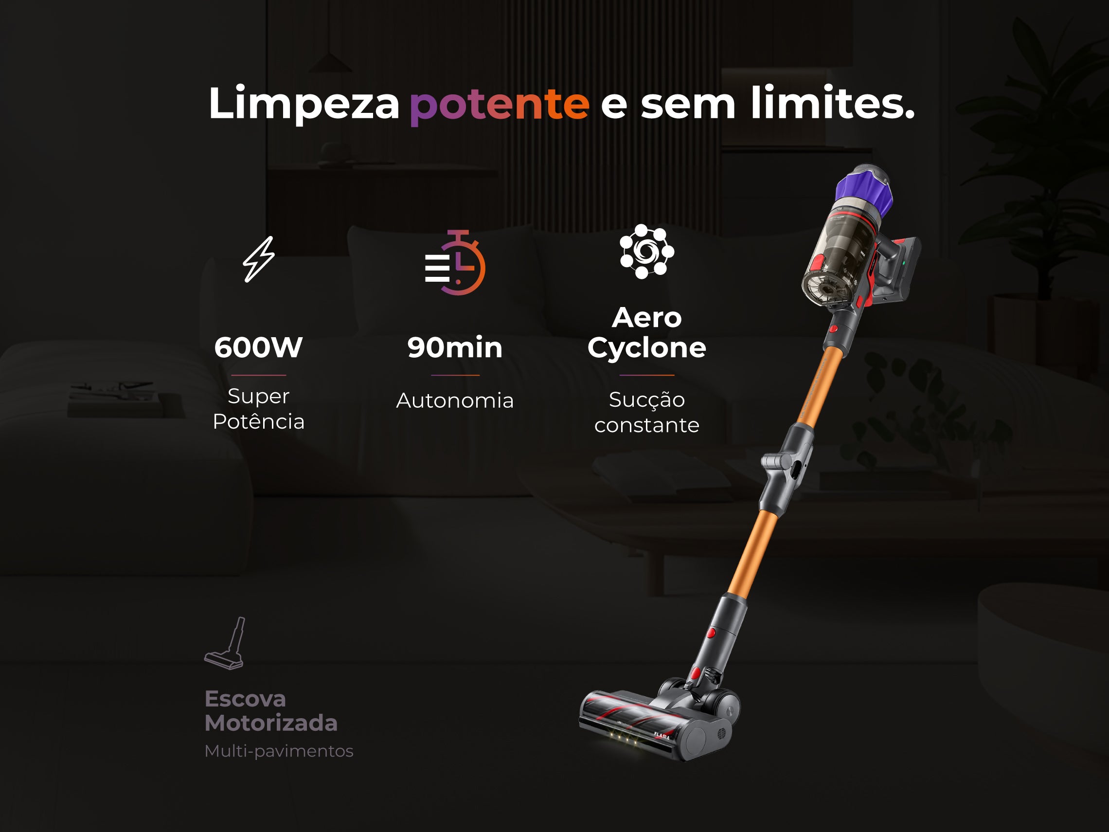 Aspirador Vertical Sem Fio ProExtreme Push&Clean 90 1651FL FLAMA