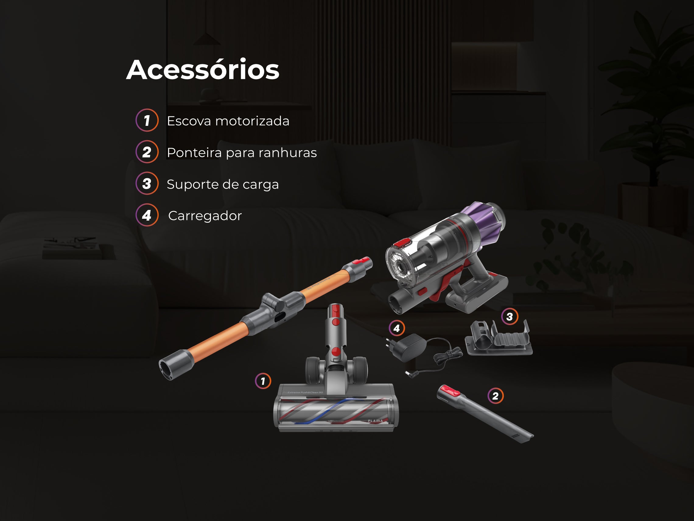 Aspirador Vertical Sem Fio ProExtreme Push&Clean 90 1651FL FLAMA