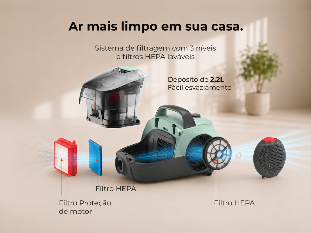 Aspirador Sem Saco Spin&Go Cyclone 800W 1687FL FLAMA