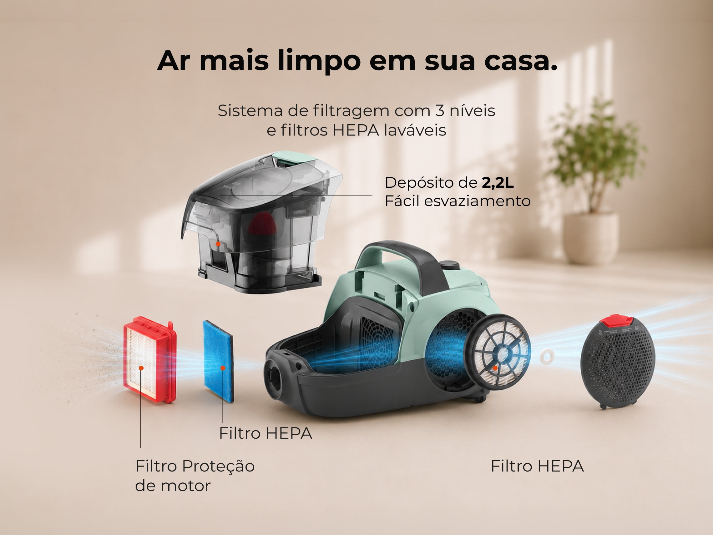 Aspirador Sem Saco Spin&Go Cyclone 800W 1687FL FLAMA