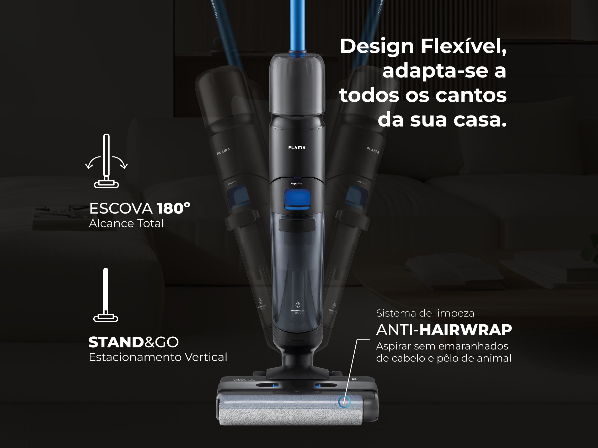 Aspirador Vertical Aqualine Clean&Go 1691FL FLAMA