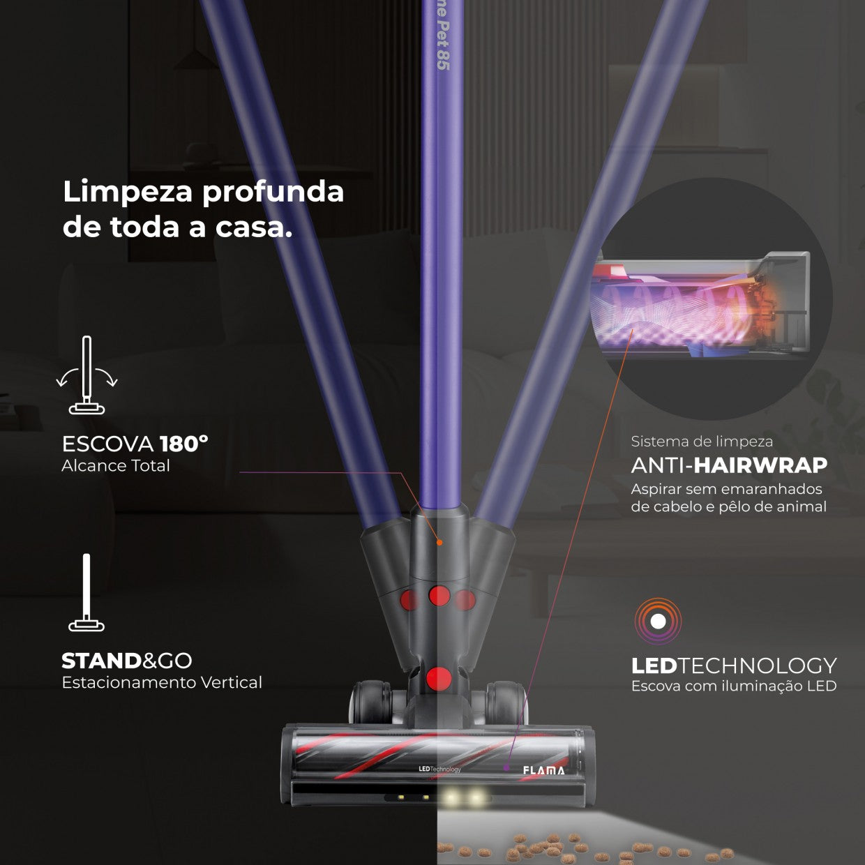Aspirador Vertical ProExtreme Pet 85 Sem Fios 1648FL
