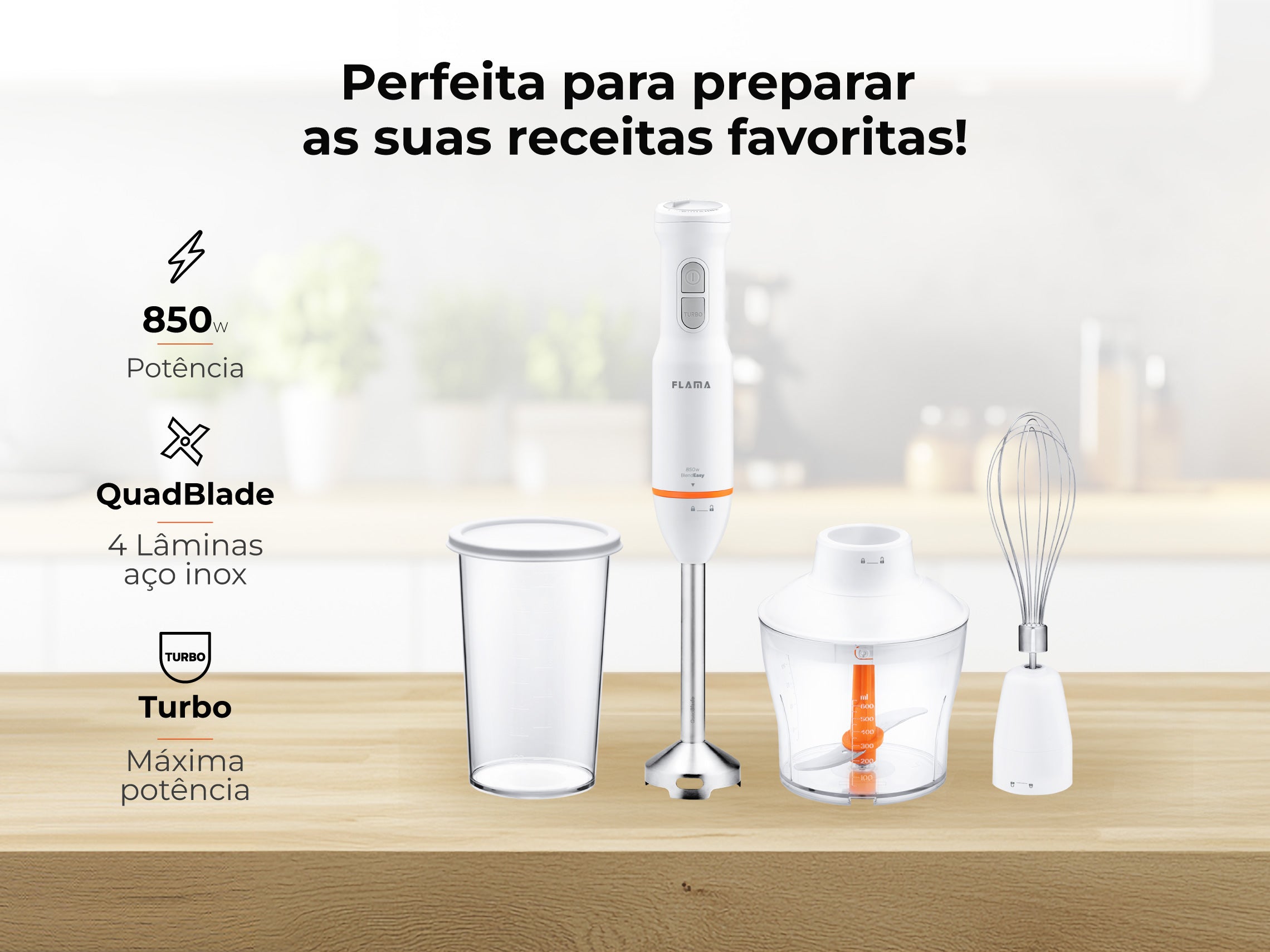 Varinha Mágica BlendEasy QuadBlade C/ Acessórios 850W 2052FL FLAMA