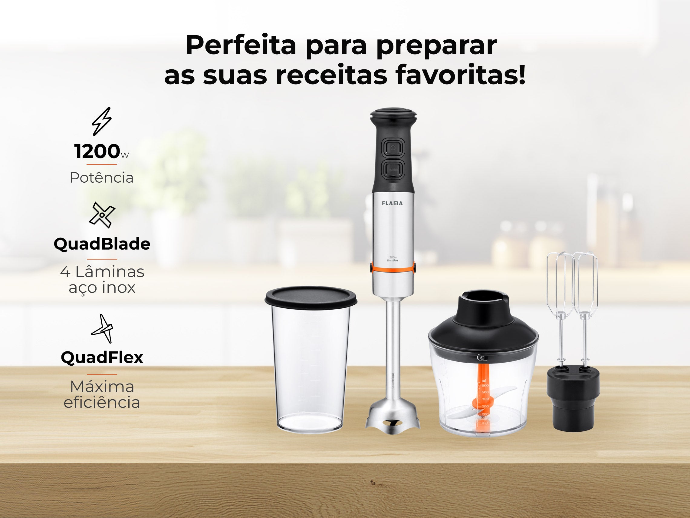 Varinha Mágica BlendPro QuadFlex C/ Acessórios 1200W 2053FL FLAMA