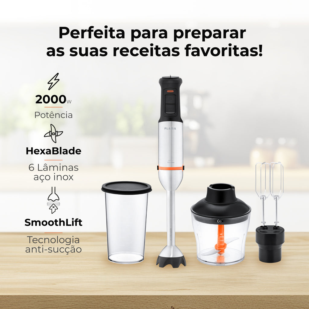 Varinha Mágica BlendMax HexaBlade AntiScratch C/ Acessórios 2000W 2056FL FLAMA