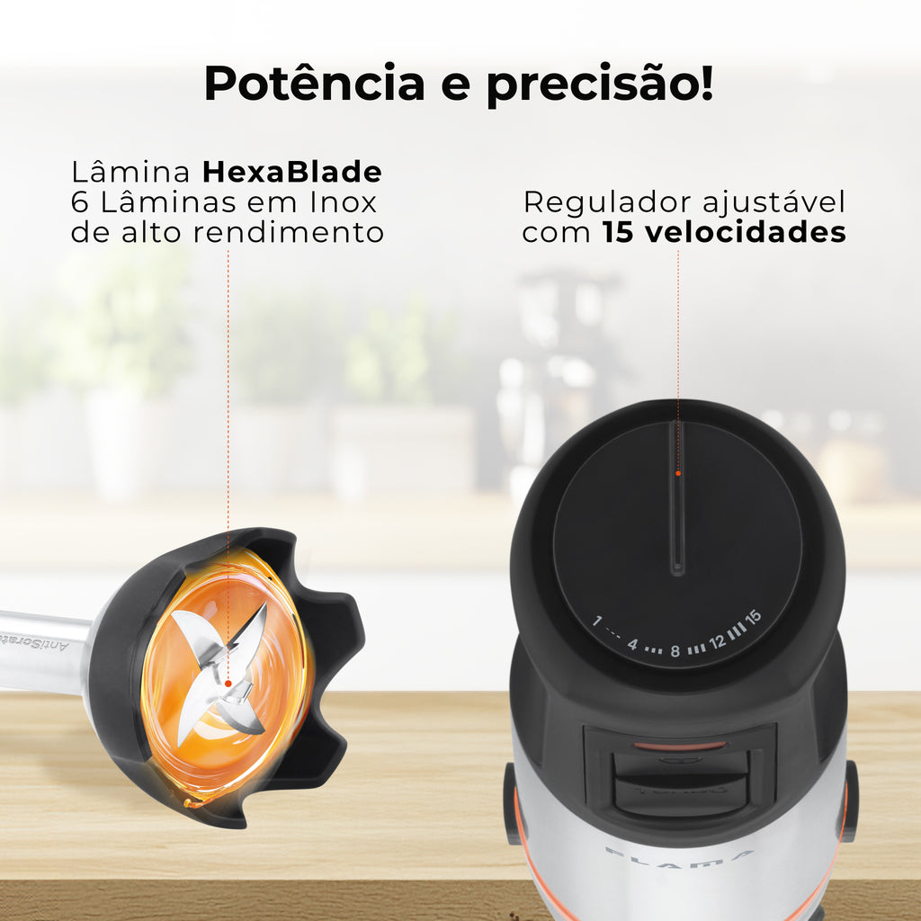 Varinha Mágica BlendMax HexaBlade AntiScratch C/ Acessórios 2000W 2056FL FLAMA