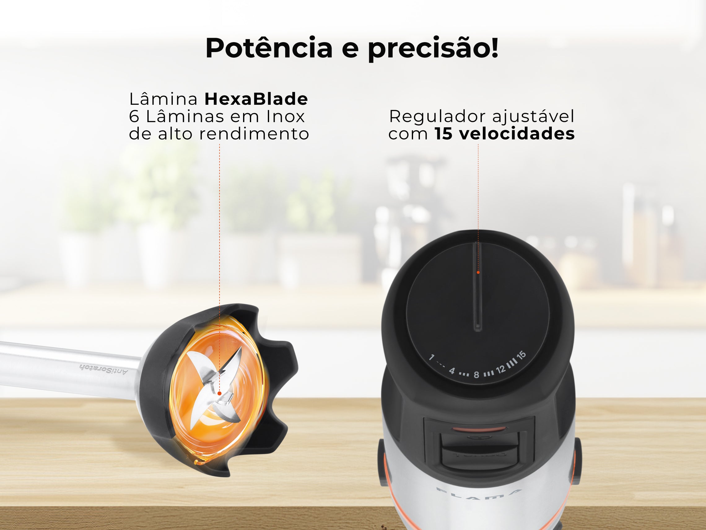 Varinha Mágica BlendMax HexaBlade AntiScratch C/ Acessórios 2000W 2056FL FLAMA