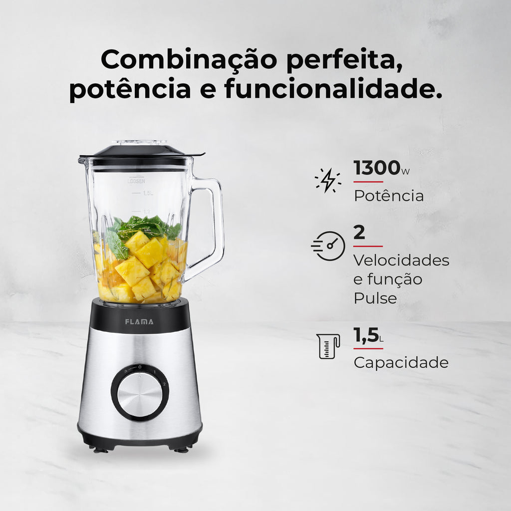 Liquidificadora Inox 1300W Com Copo de Vidro 2237FL