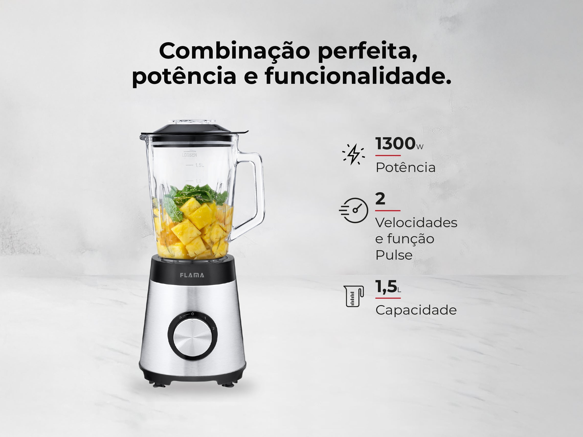 Liquidificadora Inox 1300W Com Copo de Vidro 2237FL FLAMA