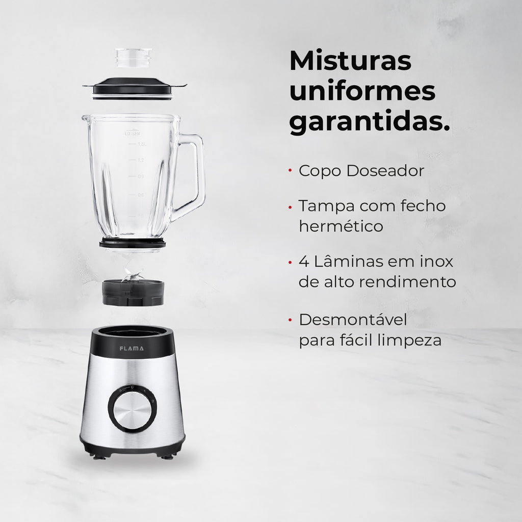 Liquidificadora Inox 1300W Com Copo de Vidro 2237FL