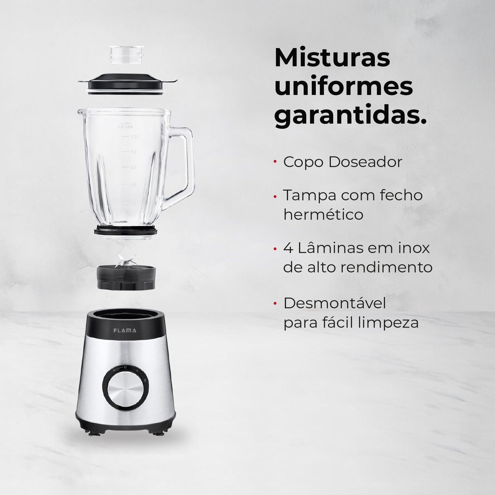 Liquidificadora Inox 1300W Com Copo de Vidro 2237FL