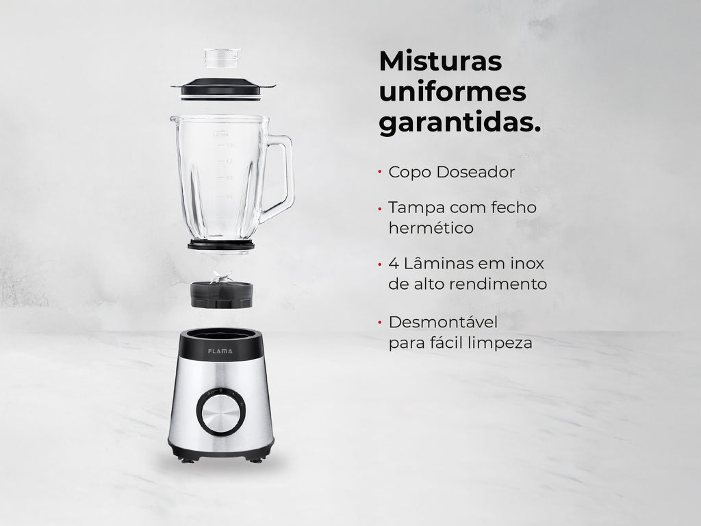 Liquidificadora Inox 1300W Com Copo de Vidro 2237FL FLAMA