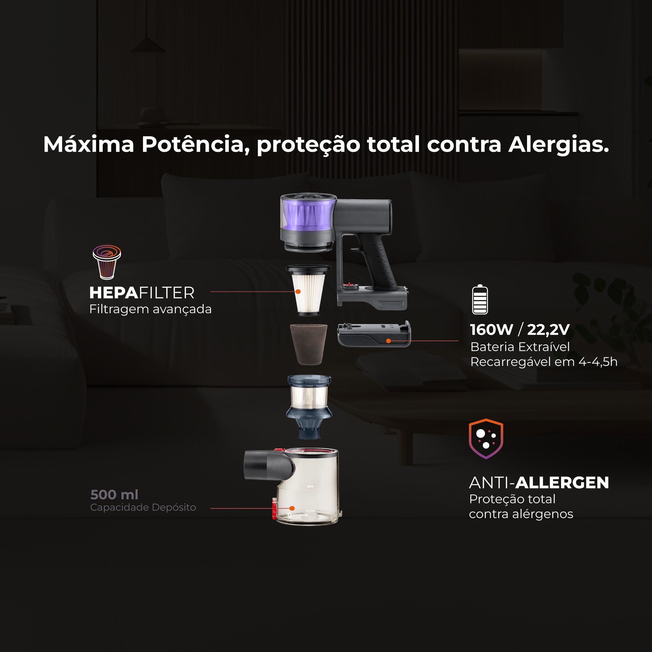 Aspirador Vertical ProClean 40 Sem Fios 1644FL