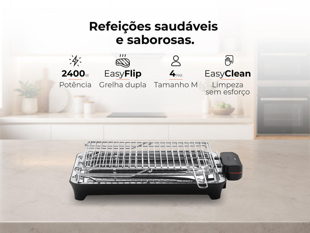 Grelhador Elétrico de Resistência HeatUltra EasyFlip M 2400W 4324FL FLAMA
