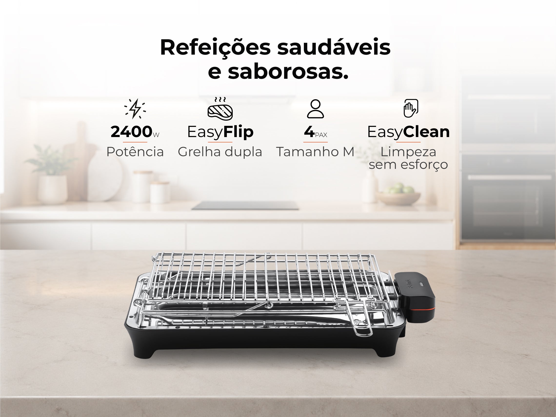 Grelhador Elétrico de Resistência HeatUltra EasyFlip M 2400W 4324FL FLAMA