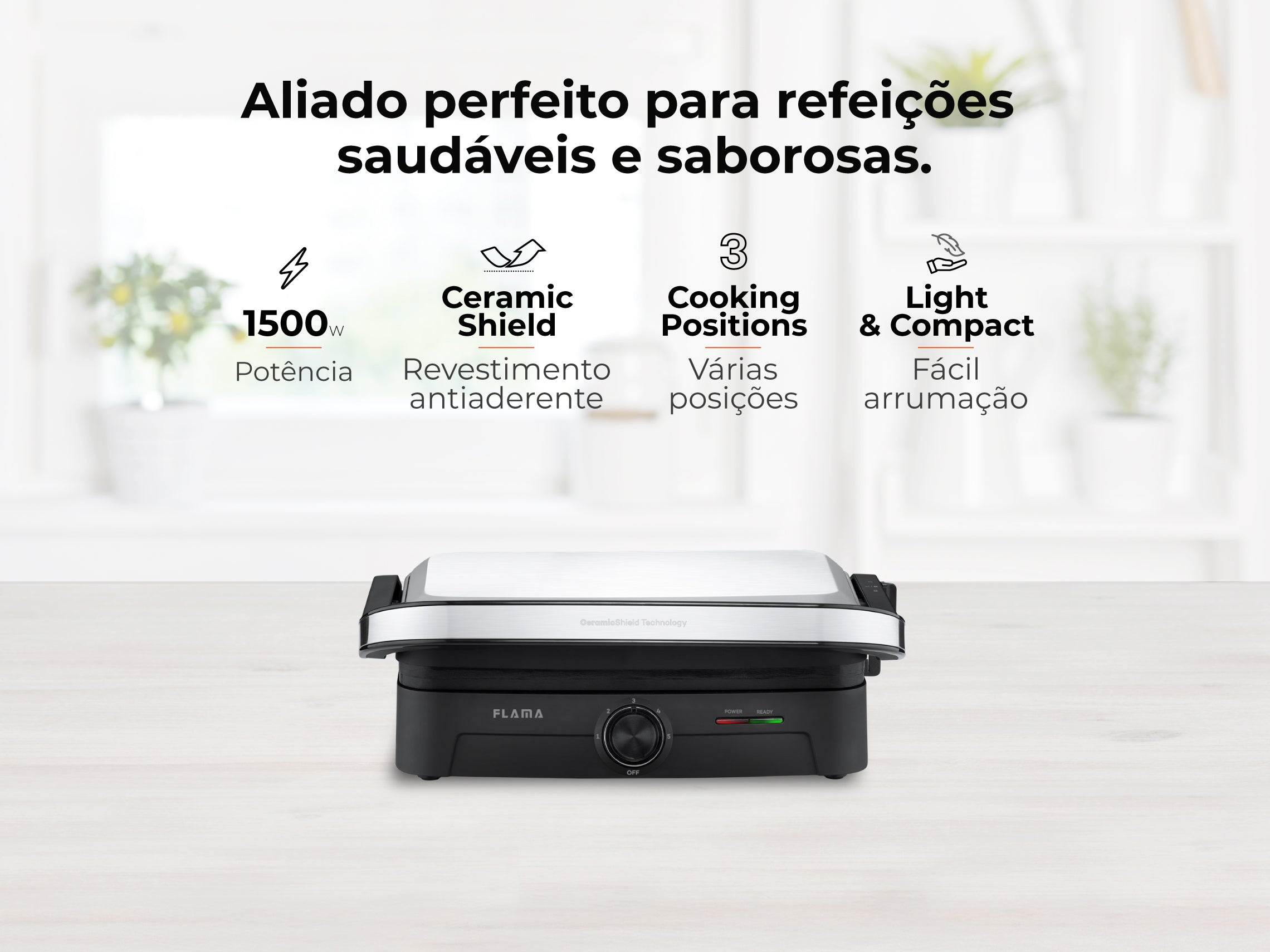 Grelhador Elétrico de Placas Inox HeatEasy 1500W 4422FL FLAMA