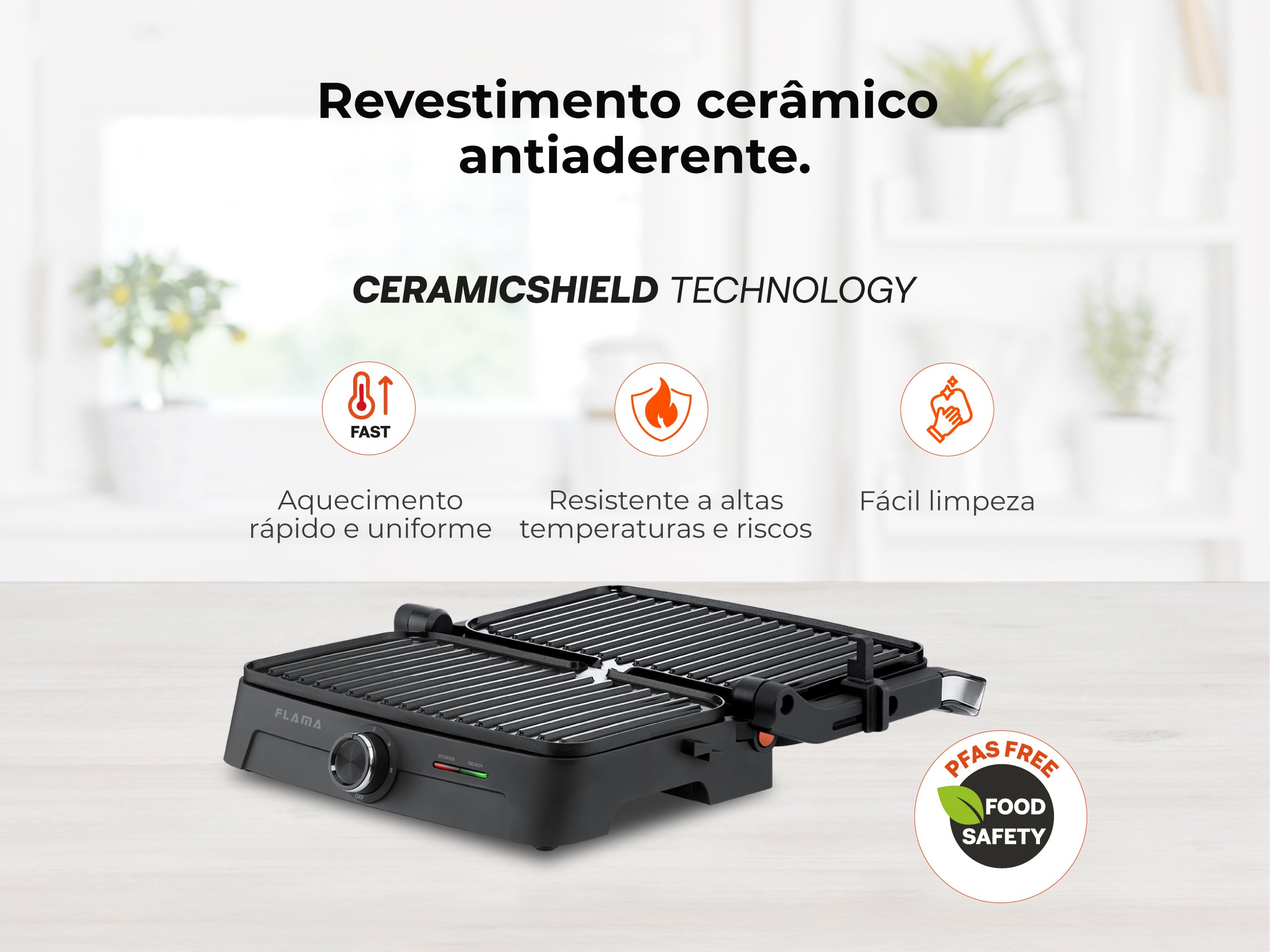Grelhador Elétrico de Placas Inox HeatEasy 1500W 4422FL FLAMA
