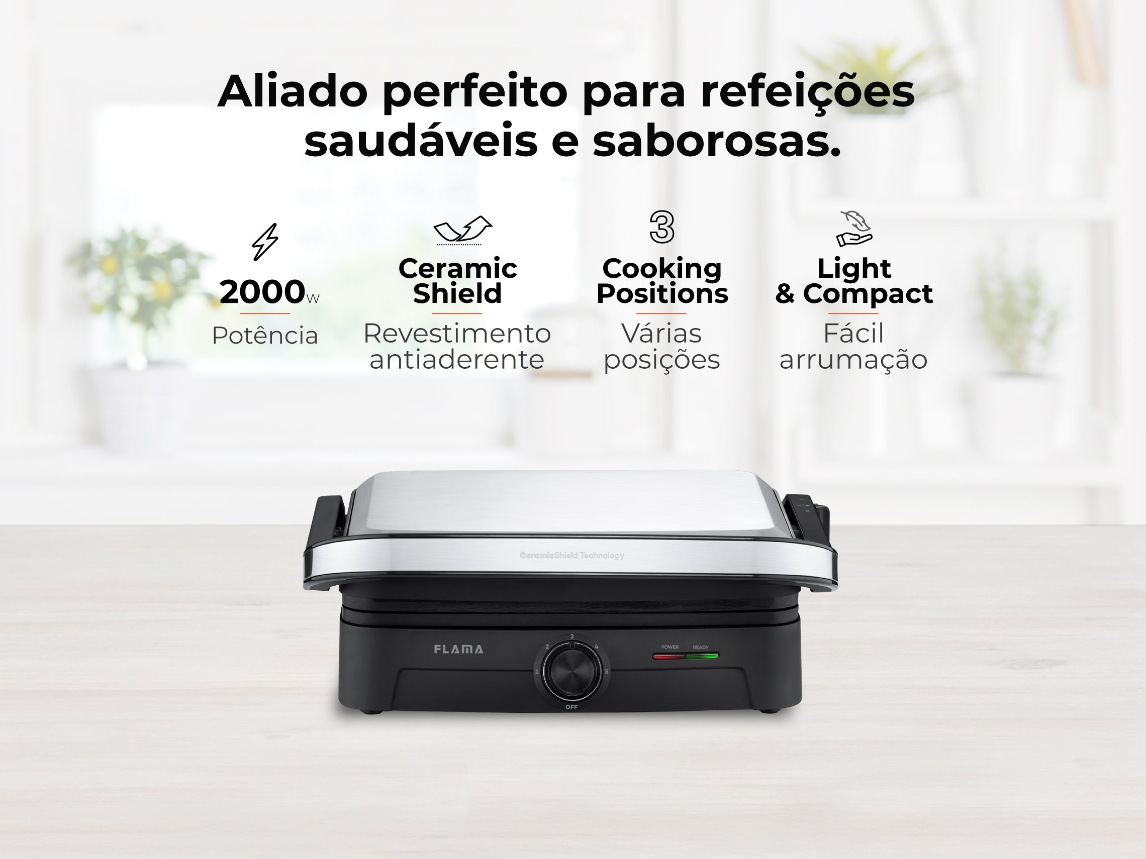 Grelhador Elétrico de Placas Inox HeatPro 2000W 4522FL FLAMA