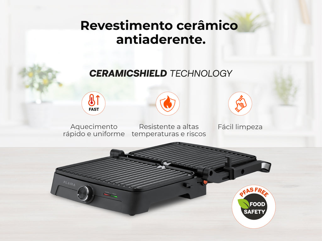 Grelhador Elétrico de Placas Inox HeatPro 2000W 4522FL FLAMA