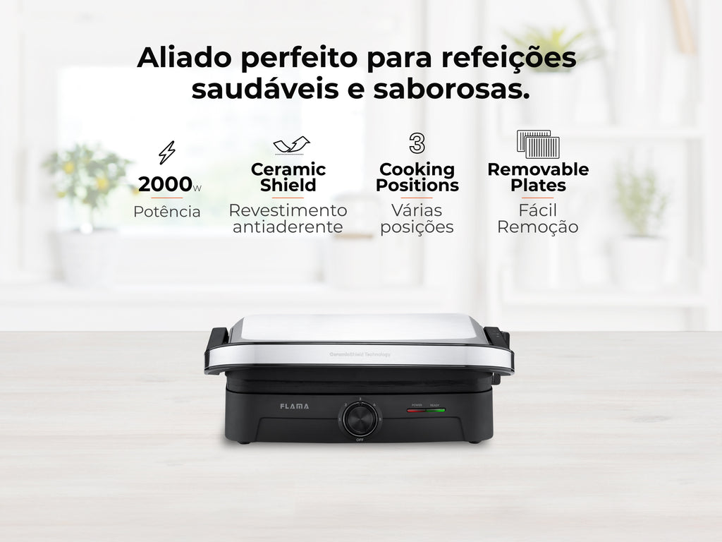 Grelhador Elétrico de Placas SlideControl HeatPro 2000W 4586FL FLAMA
