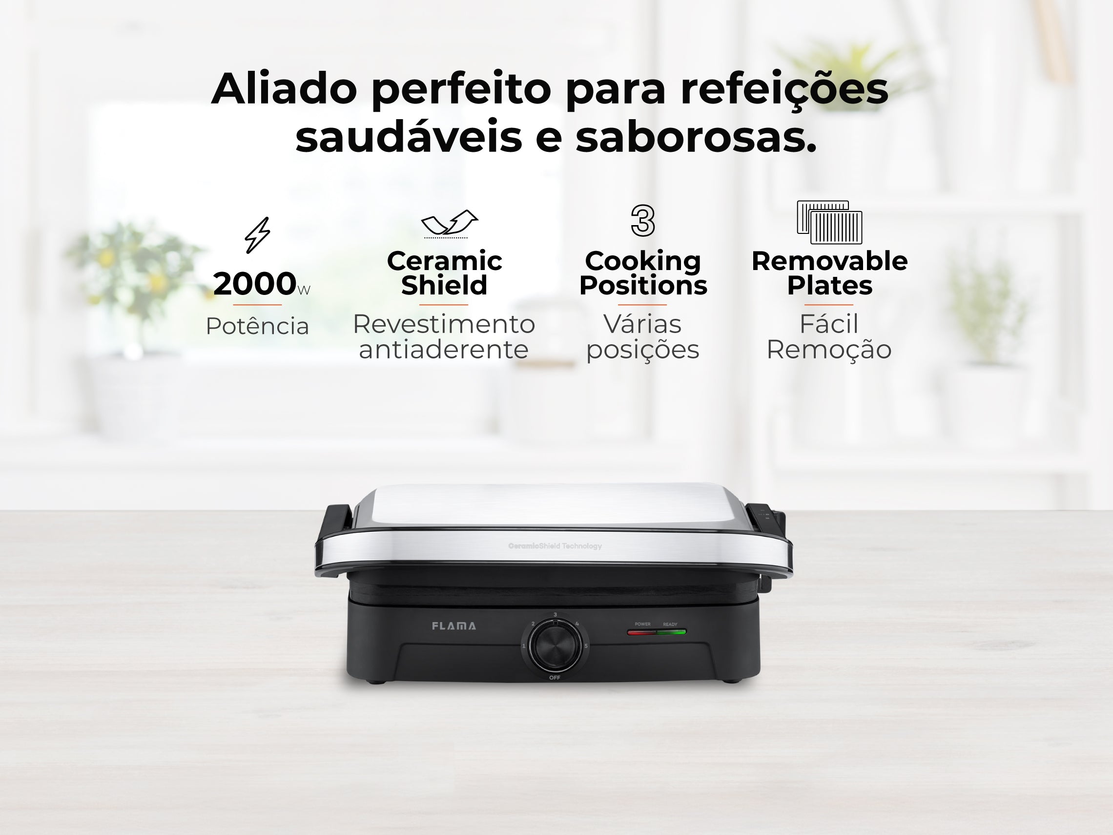 Grelhador Elétrico de Placas SlideControl HeatPro 2000W 4586FL FLAMA