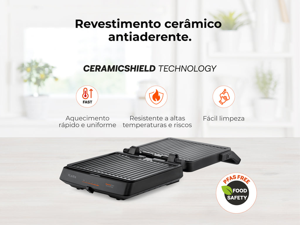 Grelhador Elétrico de Placas SlideControl HeatPro 2000W 4586FL FLAMA
