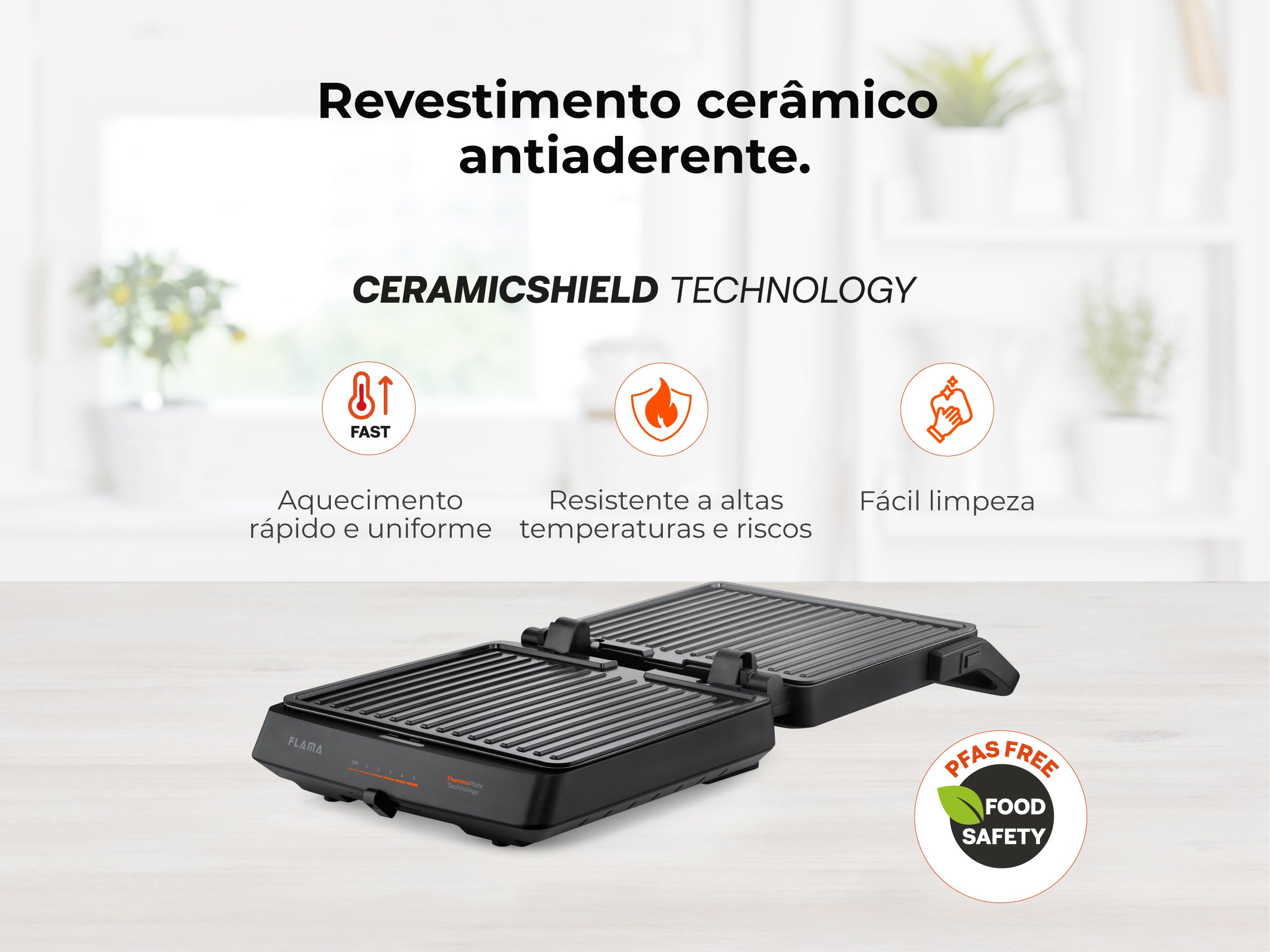Grelhador Elétrico de Placas SlideControl HeatPro 2000W 4586FL FLAMA