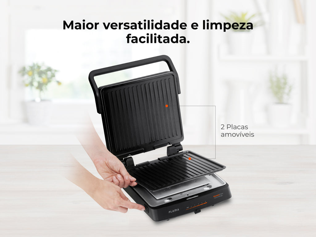 Grelhador Elétrico de Placas SlideControl HeatPro 2000W 4586FL FLAMA