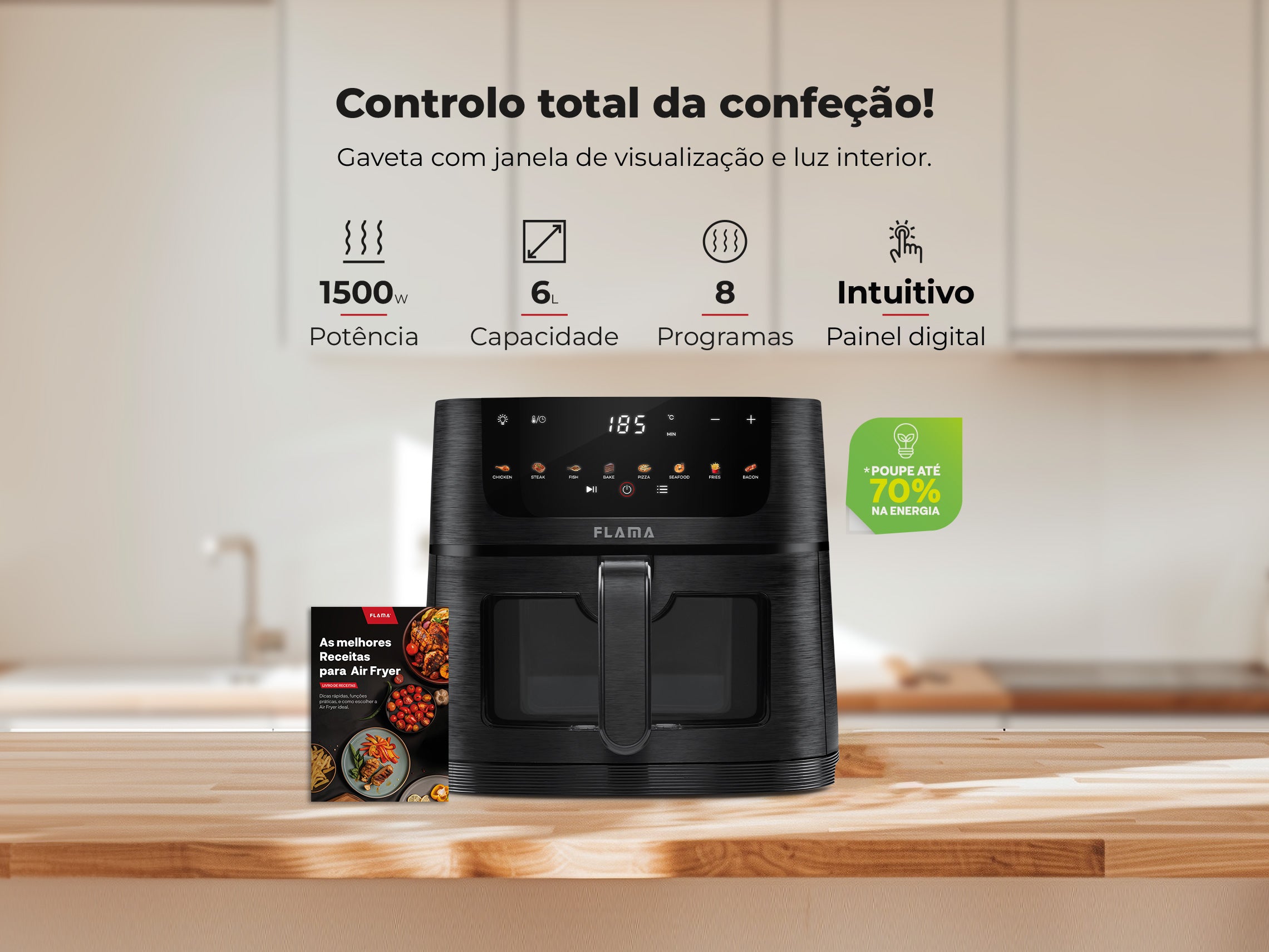 Fritadeira Sem Óleo Air Fryer C/ Janela 6L 644FL FLAMA