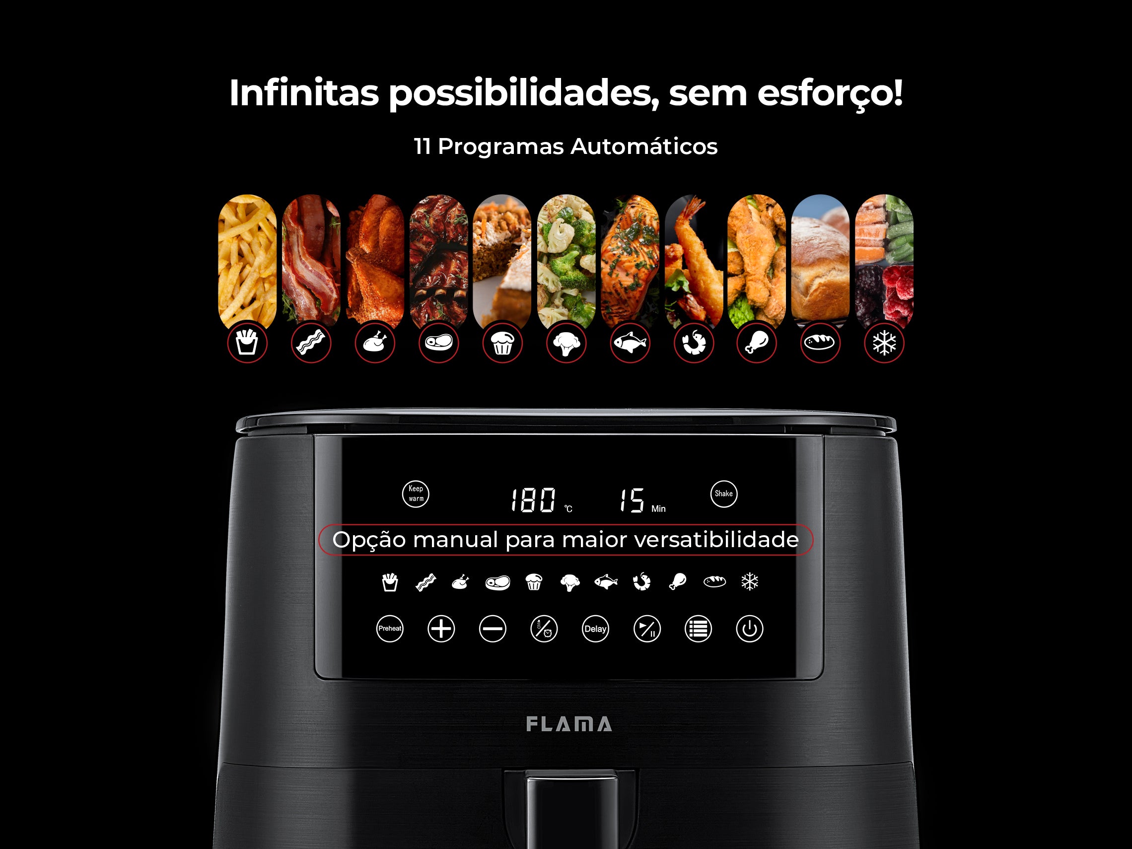 Fritadeira Sem Óleo Air Fryer 7L Preta 682FL FLAMA