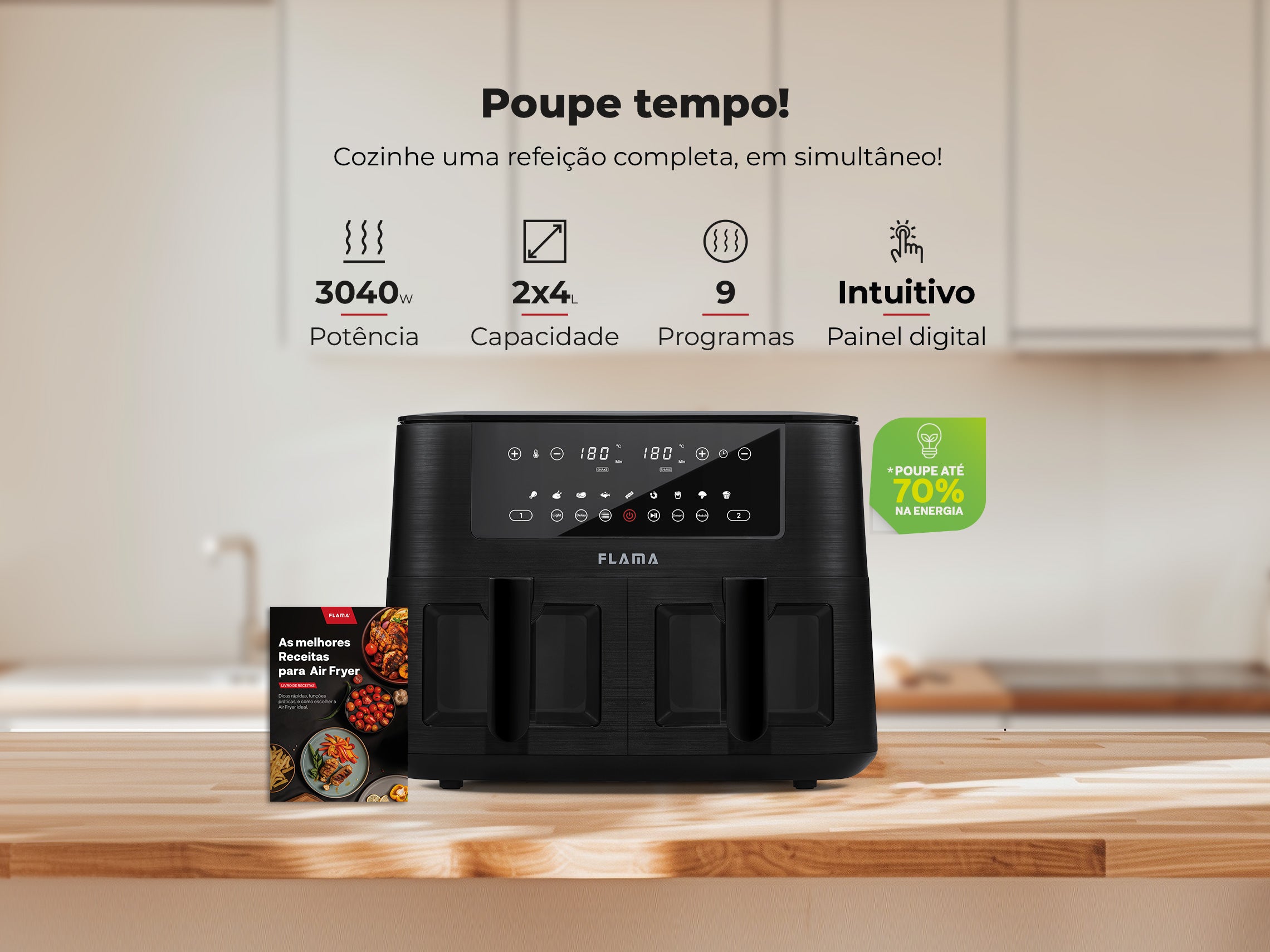 Fritadeira Sem Óleo Air Fryer 2 Gavetas 8L 698FL FLAMA