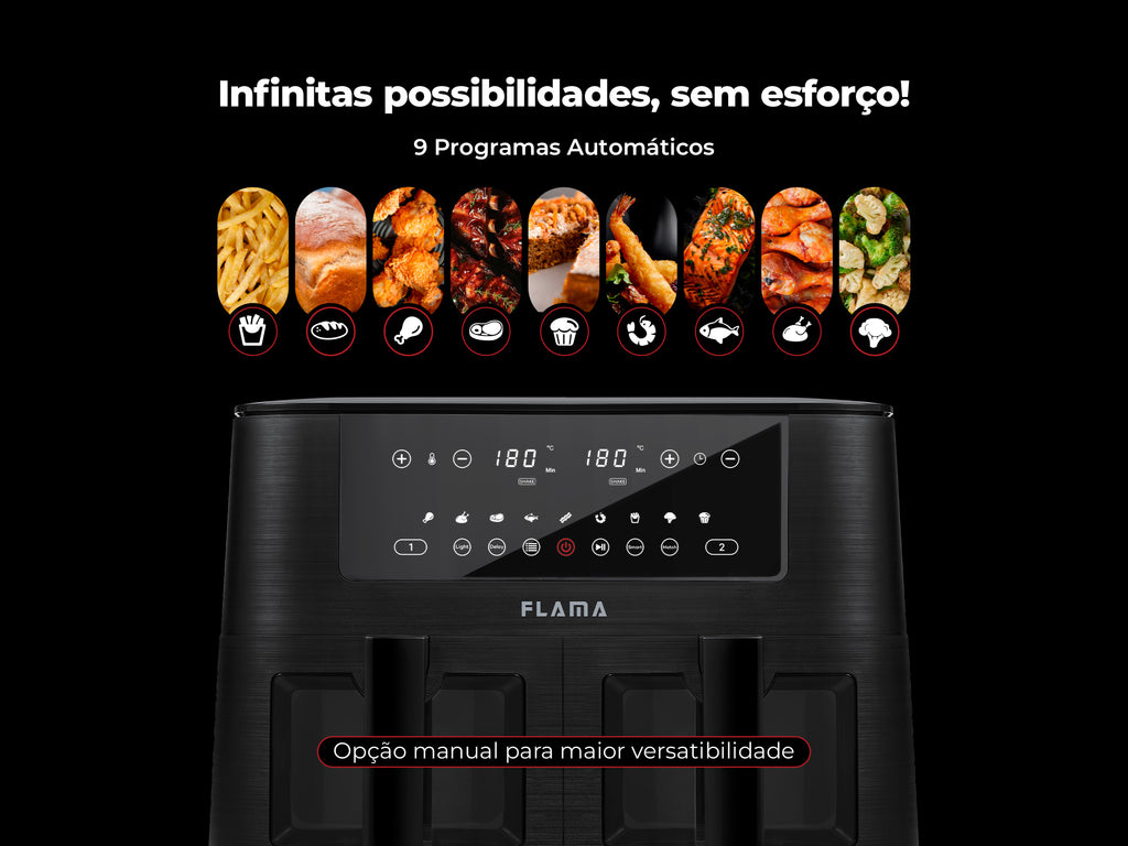 Fritadeira Sem Óleo Air Fryer 2 Gavetas 8L 698FL FLAMA