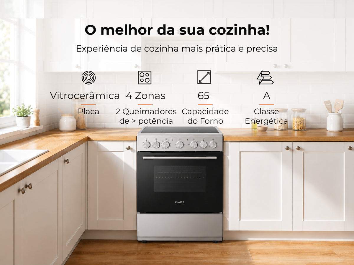 Fogão Elétrico Vitrocerâmica Silver 60x60 8412FL FLAMA