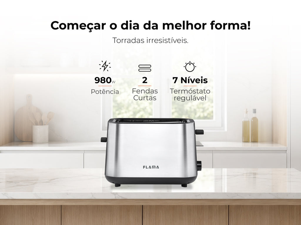 Torradeira Preta Inox 980W 961FL FLAMA