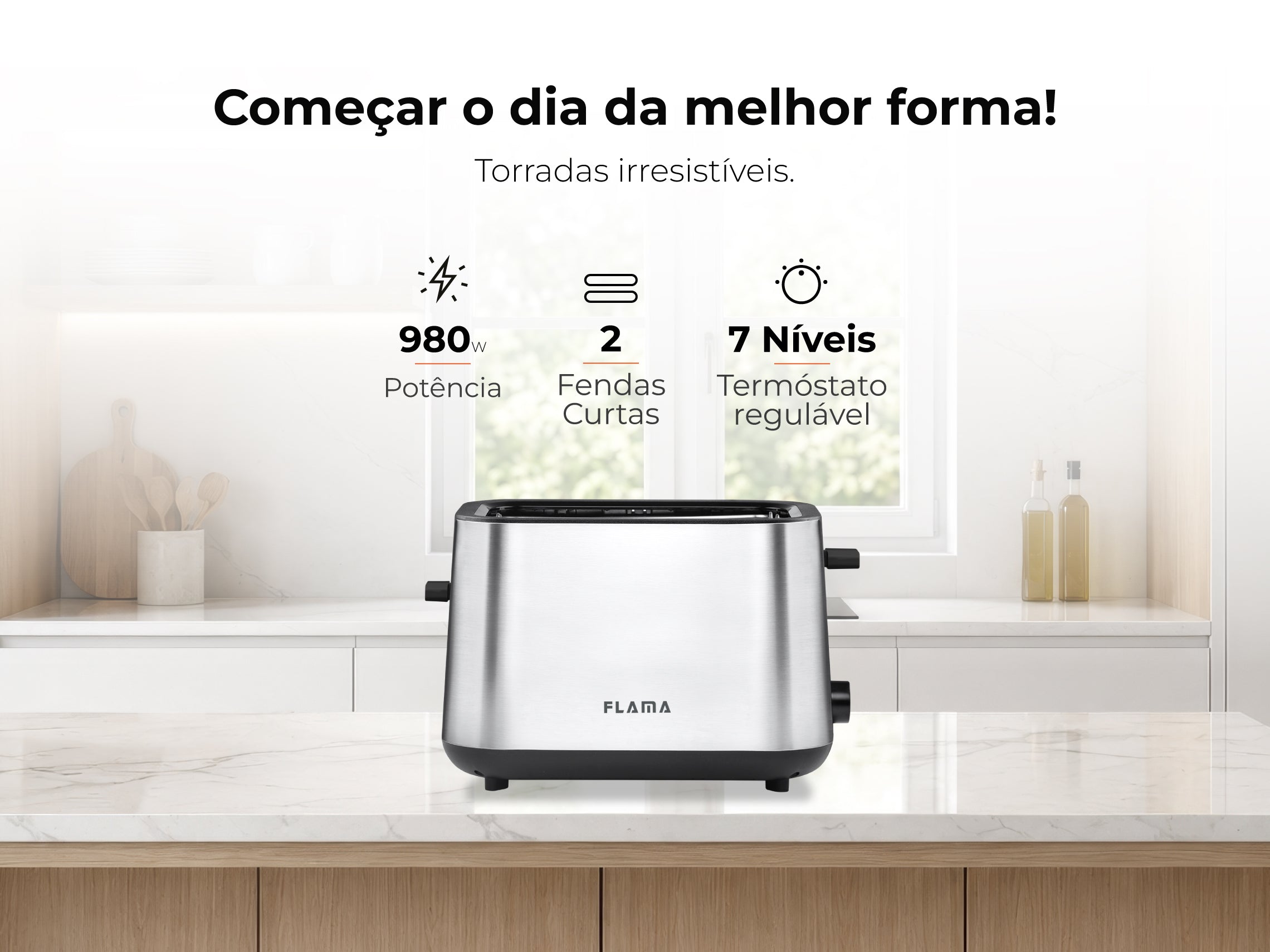 Torradeira Preta Inox 980W 961FL FLAMA