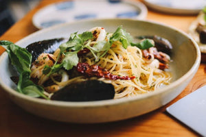 Spaghetti saltati con gamberi e piripiri