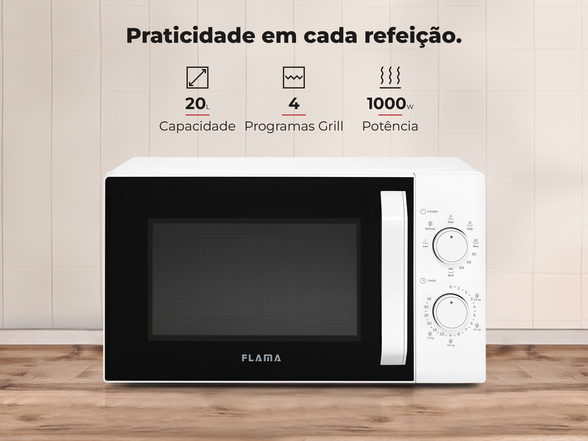 Micro-ondas 20L Com Grill Branco 1843FL FLAMA