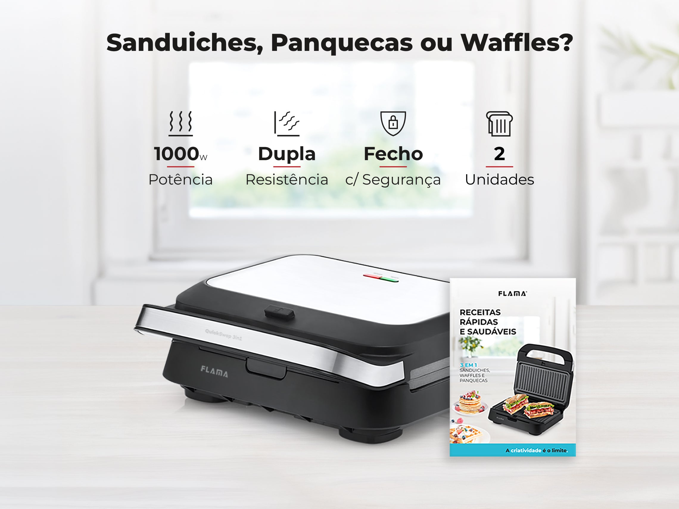 Sanduicheira Grill 3 em 1 Inox 1000W 4981FL FLAMA