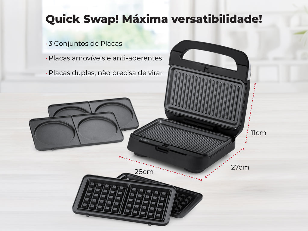 Sanduicheira Grill 3 em 1 Inox 1000W 4981FL FLAMA