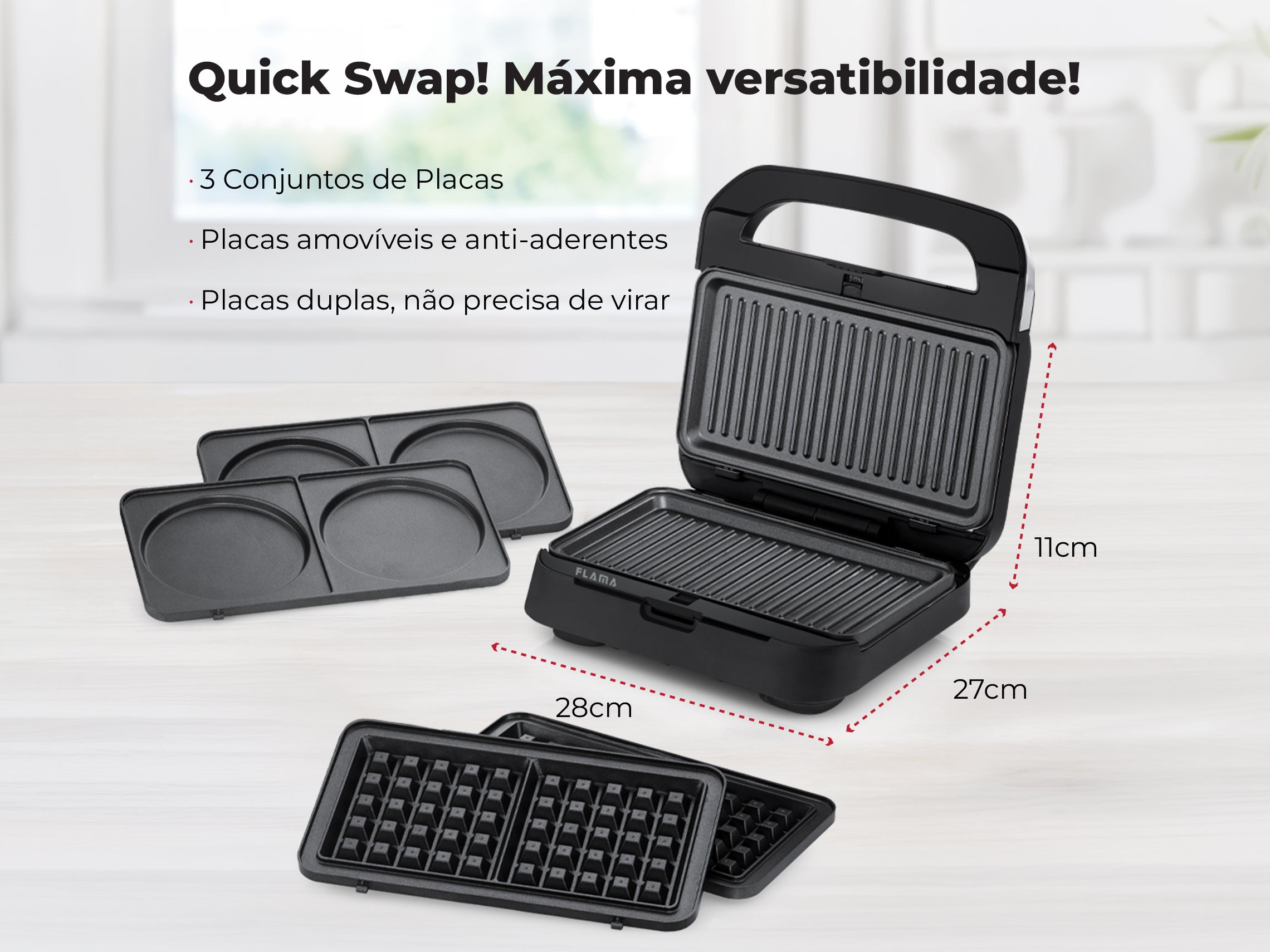 Sanduicheira Grill 3 em 1 Inox 1000W 4981FL FLAMA