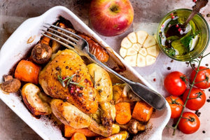 Pollo rustico al forno con verdure